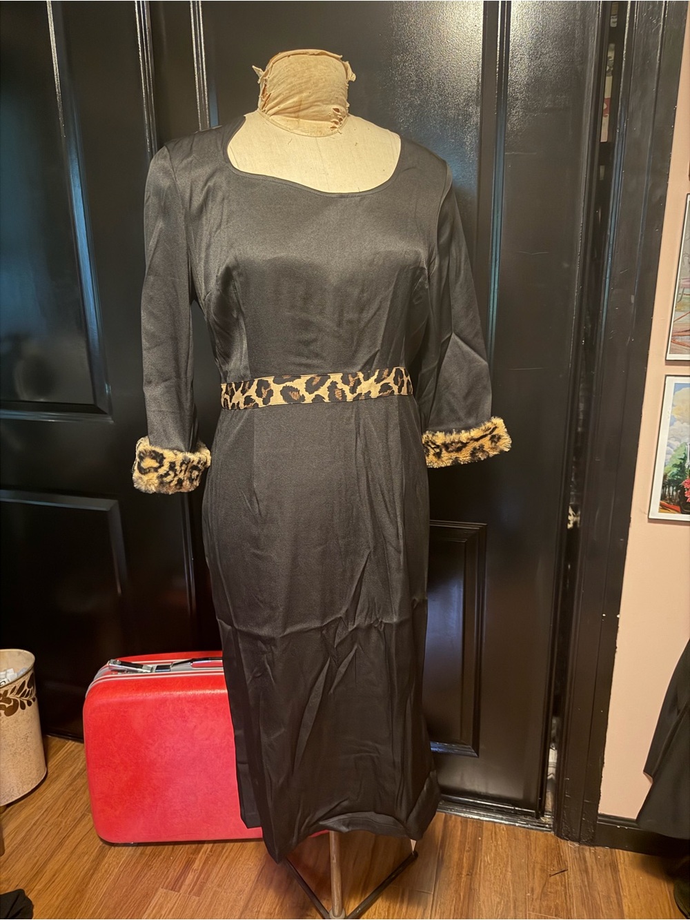 Black Dress with Leopard Trim - Classic Women's Cocktail Dress